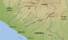 Physical map of Liberia