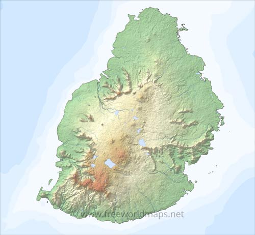 Blank relief map of Mauritius