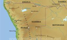 Physical map of Namibia