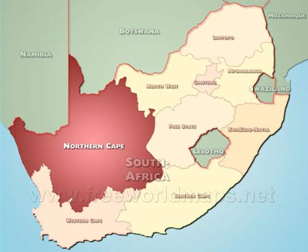 Location map of Northern Cape, province of South African Republic