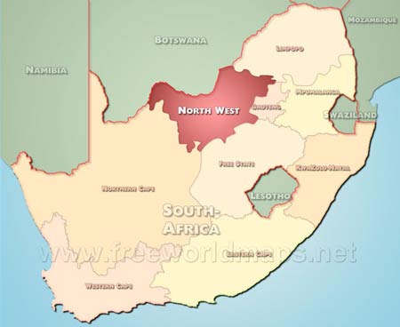 Location map of Northwest, province of South African Republic Location map of Northwest, province of South African Republic