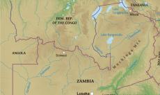 Physical map of Zambia