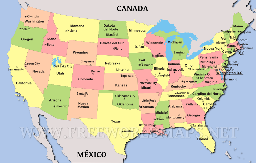 Mapa Político De Estados Unidos