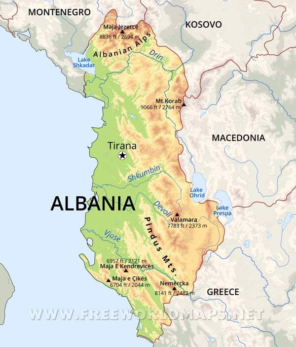 Albania Physical Map