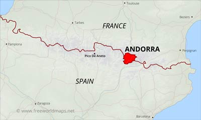 Andorra location between Spain and France