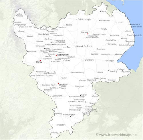 East Midlands cities towns