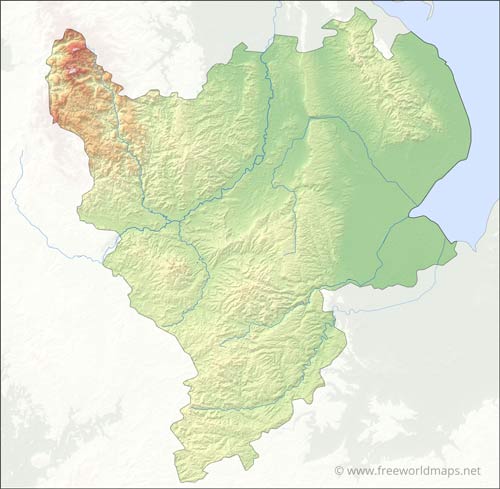 East Midlands relief map