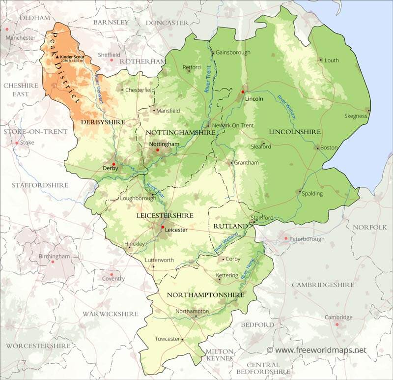 East Midlands map