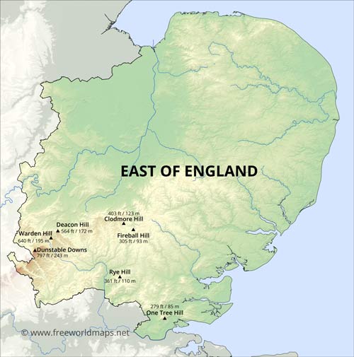 East of England mountains and hills