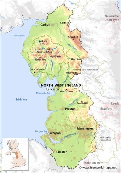 North West England physical map