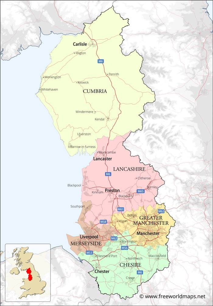 North West England map