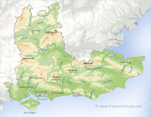 South East England physical map