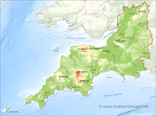 South West England physical map