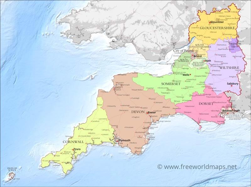 South West England map