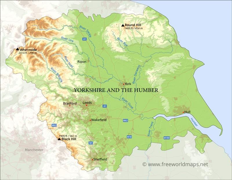 Yorkshire and the Humber map