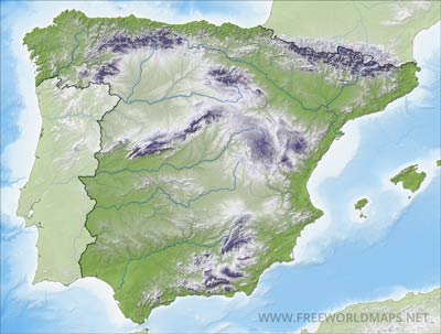 Carte muette Espagne physique