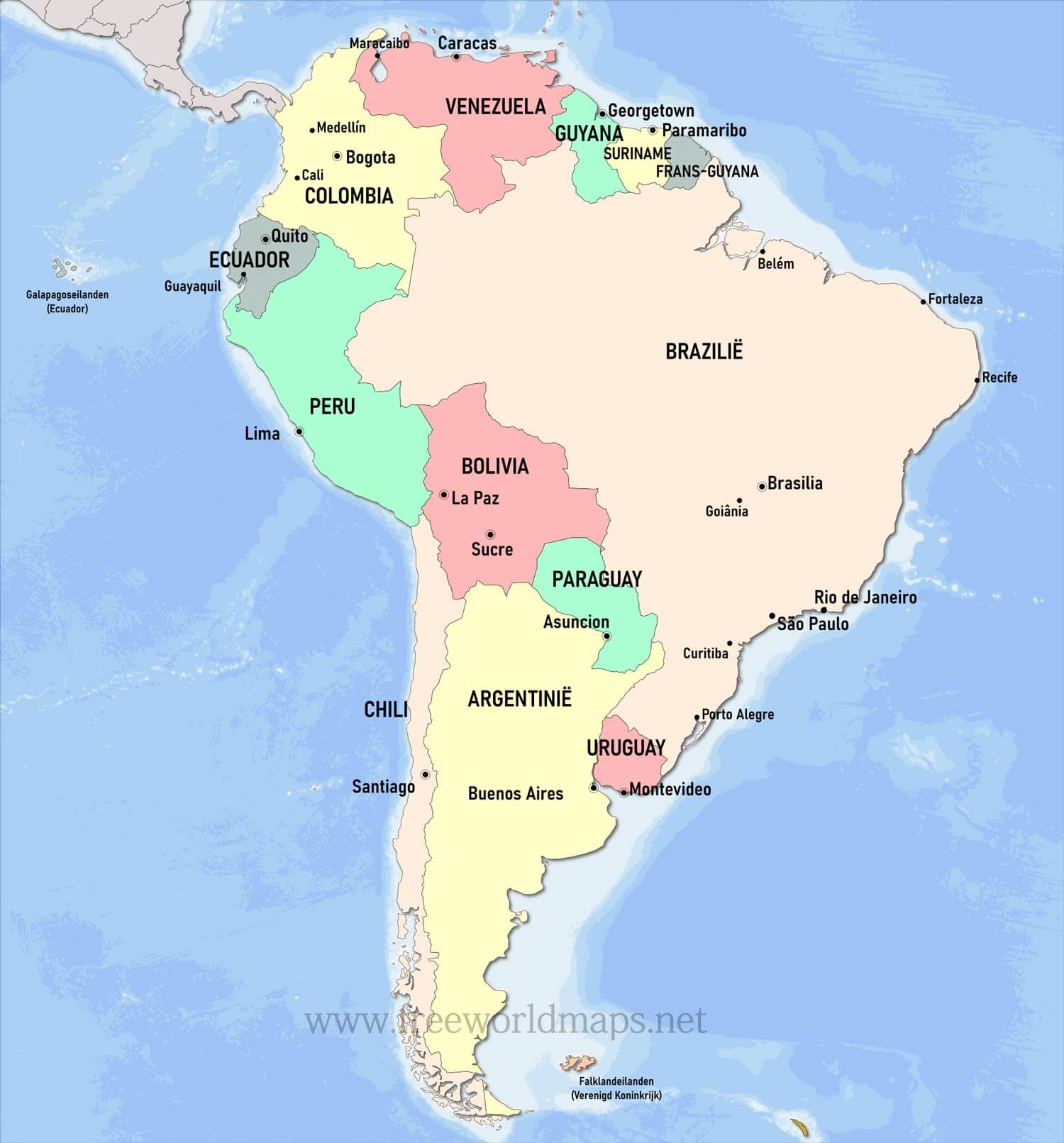 Uitputten orgaan zak Kaarten van Zuid-Amerika
