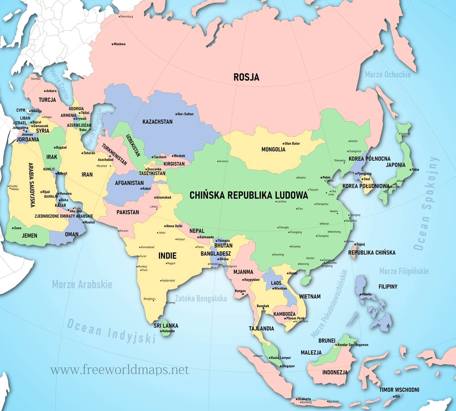 Mapa Polityczna Europy I Azji Mapa Azji - freeworldmaps.net