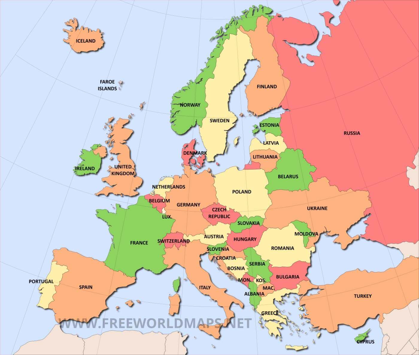 color coded map of europe Free Printable Maps Of Europe color coded map of europe