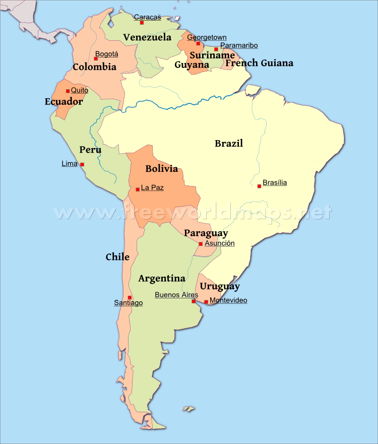 south america map with countries and capitals South America Political Map south america map with countries and capitals