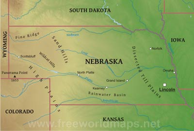 Nebraska physical map