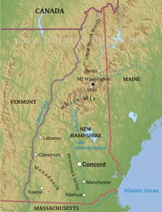New Hampshire physical map