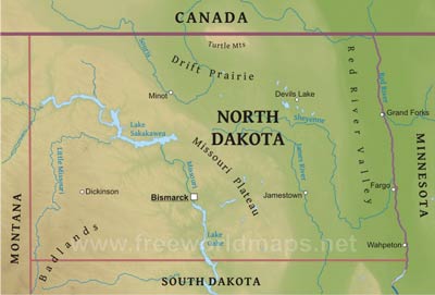 North Dakota physical map