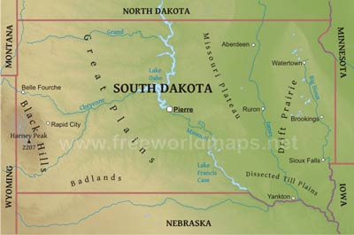 South Dakota physical map