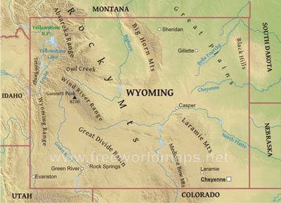 Wyoming physical map